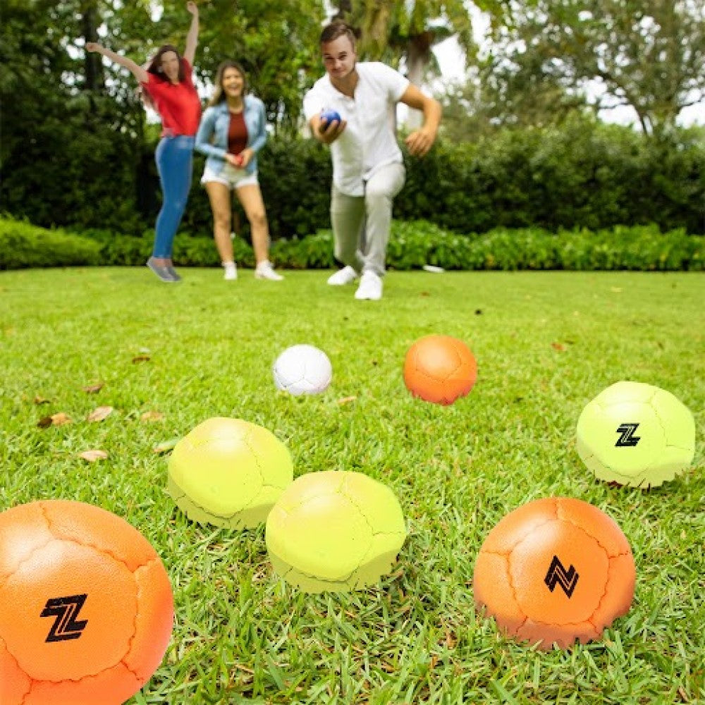 Zeekio Travel Bocce Set - Weather Resistant - Indoor Outdoor- Comes With Nylon and Mesh Adjustable Drawstring Carry Bag!