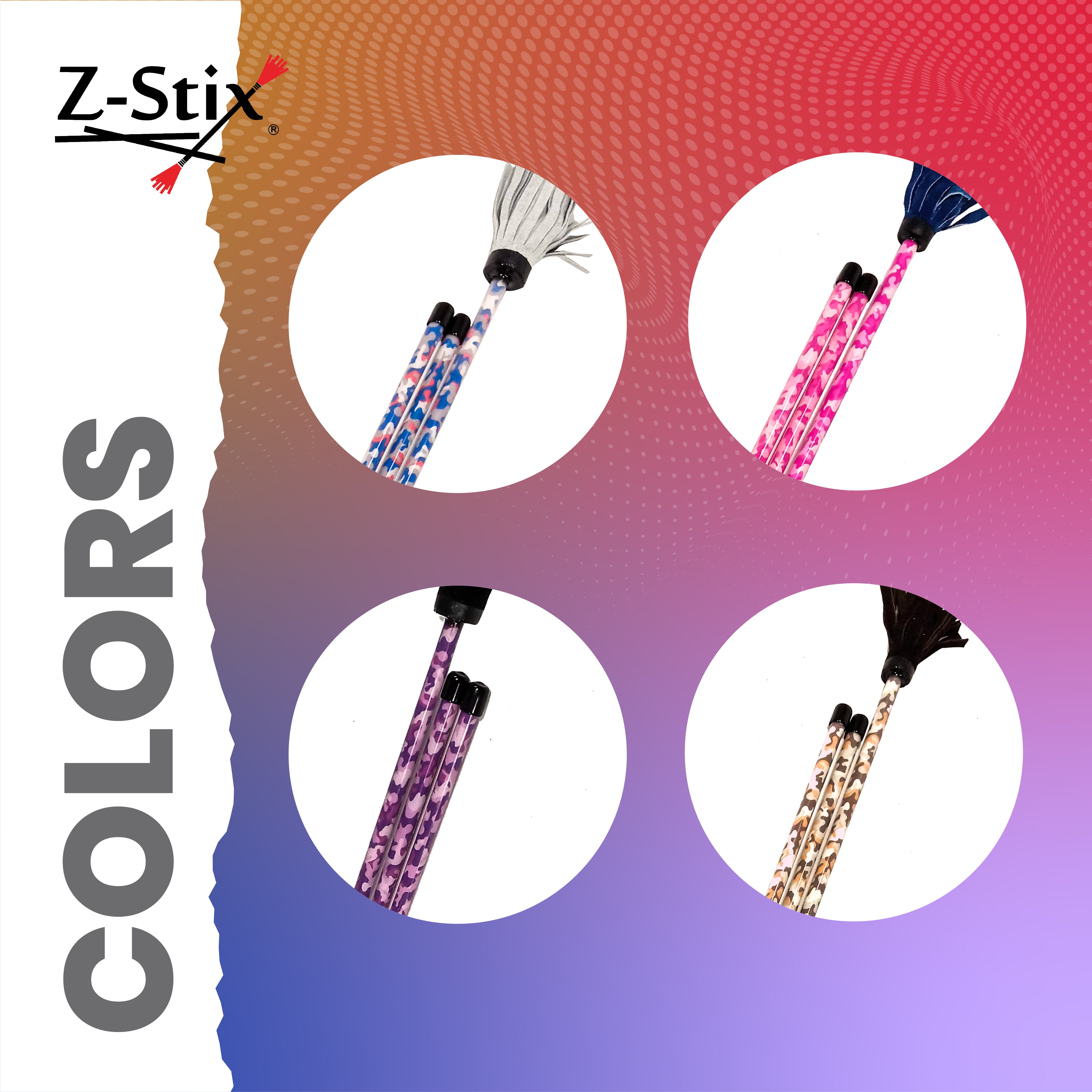 Z-Stix Professional Juggling Flower Sticks-Devil Sticks and 2 Hand Sticks,  High Quality, Beginner Friendly - Festival Series (Kid, Red Tie Dye)